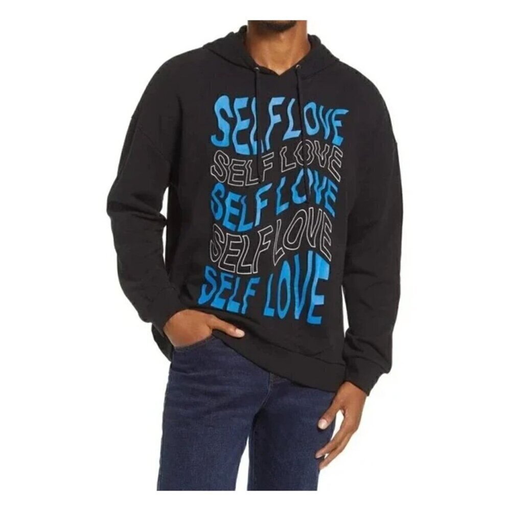 NWT BP Black Sweatshirt with Blue Self Love Graphic - Size: Large